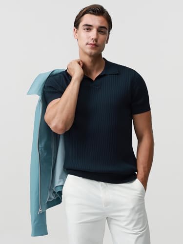 Pure BCI Cotton Short Sleeve Polo Shirts for Men Johnny Collar Sweater High Twist Ribbed Knit Buttonless Top2