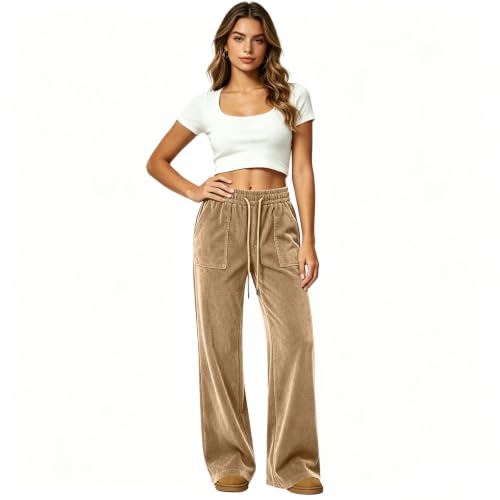 Women's Corduroy Pants Dressy High Waisted Wide Leg Work Pants with Pockets - image 2