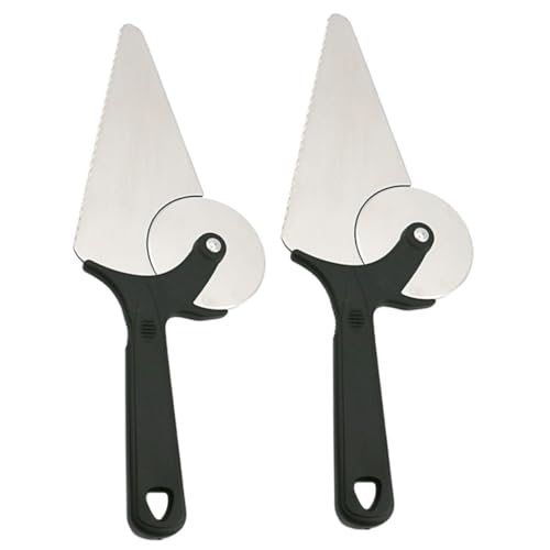 MUCKLILY 2pcs Stainless Steel Pizza Cutter Multi-purpose Pizza and Cake Slicing Tool with Ergonomic Handle for Easy Use Kitchens Restaurants and Parties