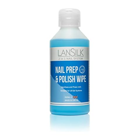 Lansilk Nail Prep & Gel Nail Polish Wipe Residue Cleanser Remover 250ml - UV LED Manicure Gel Polish Base Wipe - Sanitises Nail Plate & Removes Tacky Layer - Multi-Purpose Nail Prep and Polish Wipe Cover