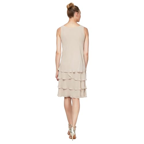 Image of S.L. Fashions Women's Mother of The Bride Tiered Jacket Dress with Shoulder Embellishment