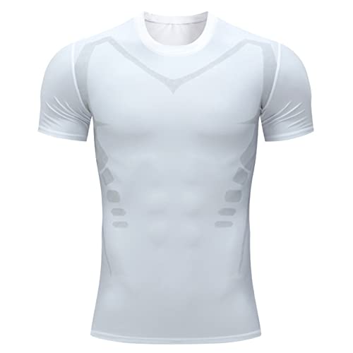 Camiseta de compresión para hombre 2026, fitness transpirable y secado rápido atlético superior de manga corta iónica de entrenamiento de maratón correr gimnasio, vaina de vientre plano, transpirable