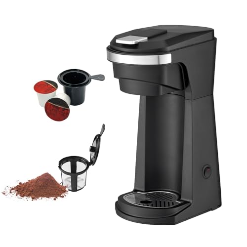 CULINARY CHEF 2-in-1 Single Serve/Ground Coffee Maker with Reusable Stainless Steel Mesh Grounds Pod, Optimal Brew Temperature for Hot, French, Italian, or DIY Iced Blends, Black