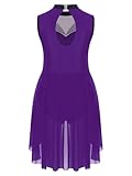 RUNQHUI Robe Patinage Artistique Fille Leotard Danse Ballet Lyrique Strass Justaucorps Gymnastique Spectacle Compétition Violet 7-8 Ans