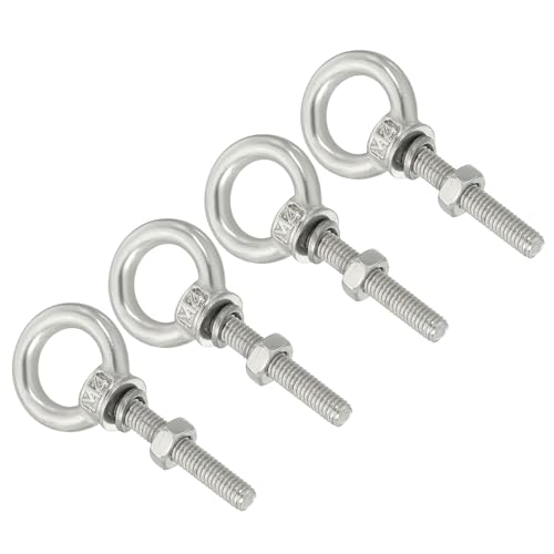 Image of uxcell M4*30 3 /16 inchx1.18 inch Stainless Steel Eye Bolts Threaded Screw Eyebolt Shoulder Ring with Nuts Washers for Lifting Hanging, 4 Set