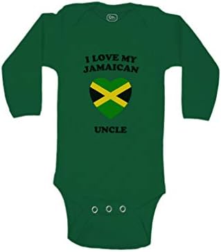 Baby Long Sleeve Bodysuit I Love My Uncle I Love My Jamaican Uncle Countries Boy & Girl Clothes Cotton Baby Clothes Kelly Green Newborn