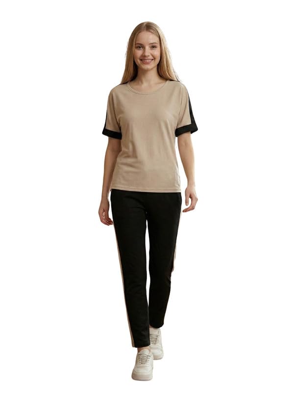 DTR FASHION Women's Cotton Blend Black Color Shoulder Stripes Tracksuit | Co-ord Set For Women|Track Suit Set For Women-picture-20