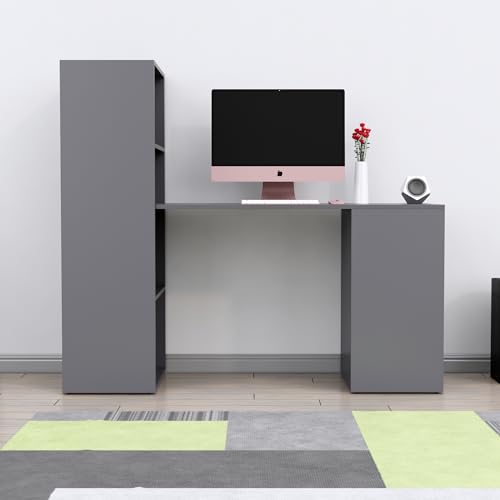 Image of Bniture Wooden Study Table for Home | Engineered Wood Study Table with Book Shelf | Multi Purpose Computer Desk for Writing & Study | Laptop Table for Study Room, Office & Workstation | Slate Grey