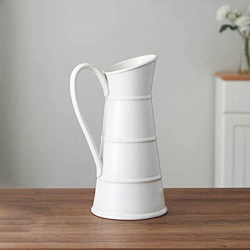 Favrd Decorative Pitcher Vase With Handle Coffee Table Decor Flower Vase Shelf Décor Vase White Farmhouse Kitchen Decor Ceramic Vase Home Office For Display Only, 8.3 X 6.5 X 13.5 Inches #TOP4