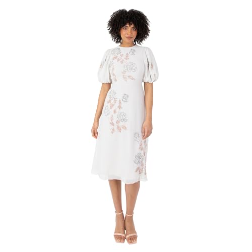 Robe invitée de mariage midi fleurie et sequins brillants pour briller au cocktail d'été