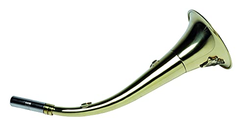 Januel - Corne de Chasse à Pavillon en Battue - Longueur 30cm - Anneaux de Transport - Décor Sanglier - Laiton Doré - Pipet Remplaçable