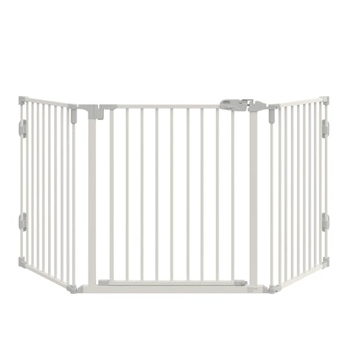 PawHut Absperrgitter Hund Freistehendes Verstellbares Schutzgitter 202,5 x 76 cm Hundegitter Klappbar Türschutzgitter Hundeabsperrgitter für Treppen, Türen, Küche, Flur, 3 Paneelen, Weiß