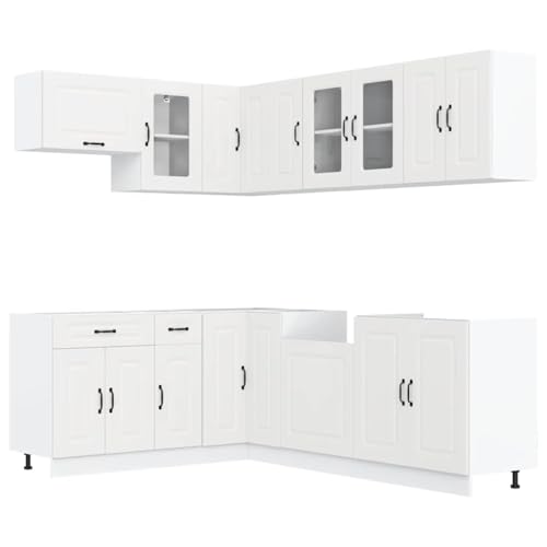 vidaXL - 11-Piece Kalmar White Engineered Wood Kitchen Cabinet Set - Adjustable Feet, Ample Storage, Modern Design