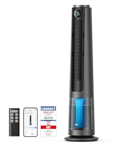 DREO TurboCool Nebelventilator 765S 3-in-1 Turmventilator mit Ultraschall WLAN & App-Steuerung 6 L Tank 10.4 m/s Luftstrom 20 dB leiser DC-Motor 90 Oszillation 12 Geschwindigkeiten 4 Modi