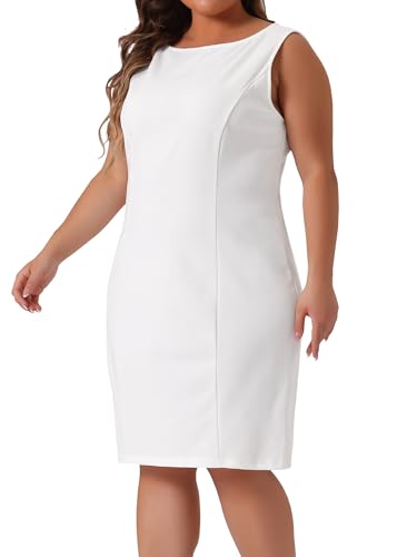 Image of Agnes Orinda Plus Size Sheath Dress for Women Sleeveless Boat Neck Casual Straight Pencil Work Dresses
