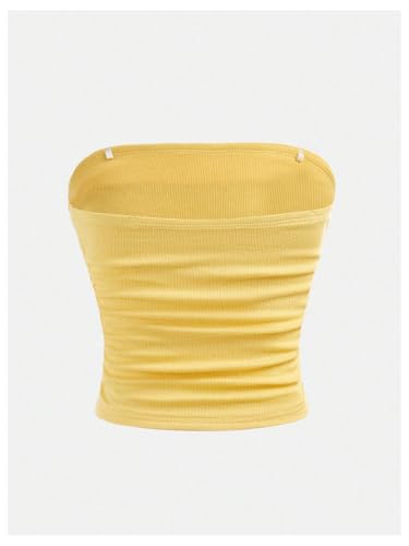 Verdusa Girl's Ruched Strapless Tube Top Backless Ribbed Fitted Going Out Tops2