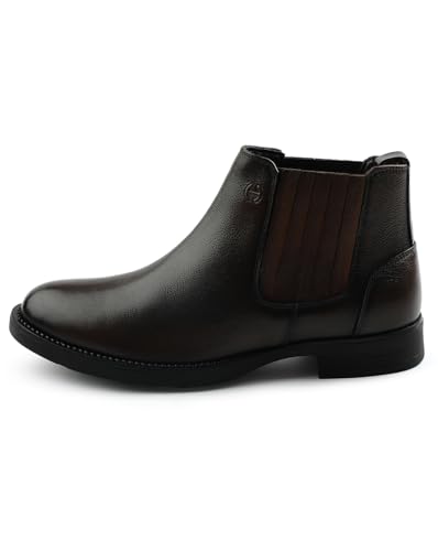 Image of Liberty Healers J757-01 Mens High Tops Chelsea Boots - Dark Brown | Synthetic Leather, Cushioned Footbed | Suitable for Wedding, Office Soft Cushioned Insole, Comfortable Fit