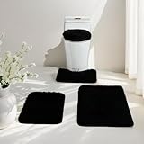Bathroom Rug Set 4 Piece, Soft Absorbent Microfiber Bath Rug Set, Non-Slip, Machine Wash Dry, Plush Bath Mats for Bathroom Floor, Tub, Shower and Home Decor Accessories (Black)