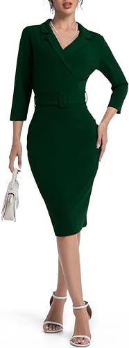 Image of SxClub Business Dresses for Women Elegant Long Sleeve Bodycon Pencil Knee Length Formal Dress for Evening Cocktail