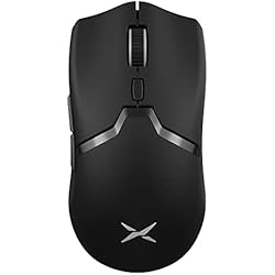 Patines Ruedas Pequeñas DELUX M800PRO Ratón Gaming Inalámbrico, Sensor PAW 3395 con 26000 DPI, 72g Ligero, Conexión Multidispositivo, Interruptores Huano Rosa, Batería 80 Hrs, con Patines de Cristal y Cinta de Agarre (Negro)