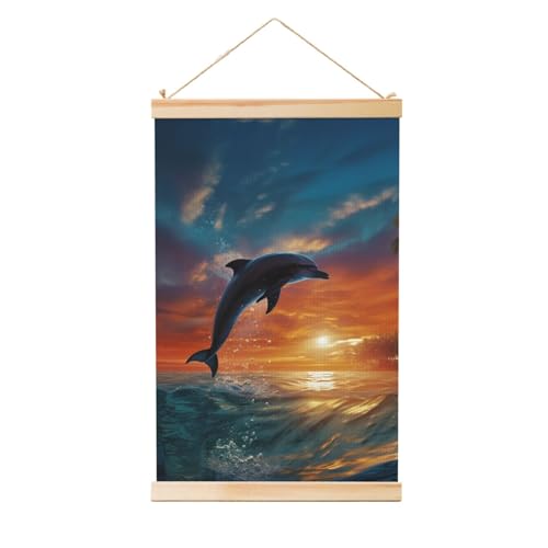 Décoration d'intérieur salon : toile dauphins et palmiers à suspendre