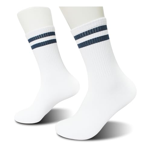 FUQWZ Striped Retro Socks in White/Blue, Vintage Socks for Adult, Teens, Men&Women. (237)