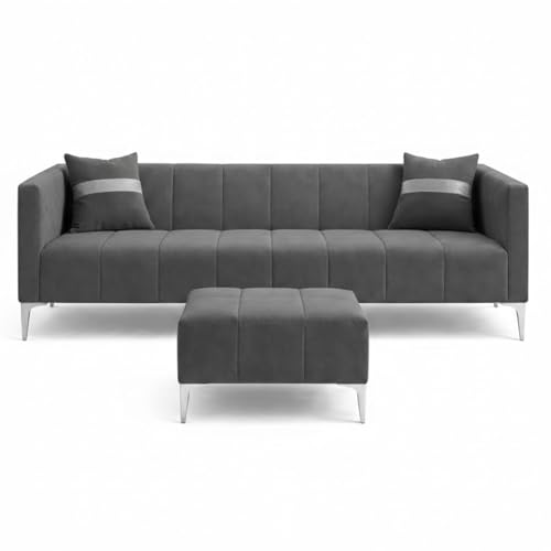 Image of Solomon 4 Seater L Shape Sofa Set with Movable Ottoman | Flexible Left or Right Layout | Luxe Velvet Suede Fabric | Comfortable Seating | Modern Sofa for Living Room - Dark Gray
