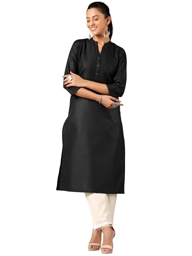Image of Libas Womens Solid Cotton Blend Straight Kurta for Women
