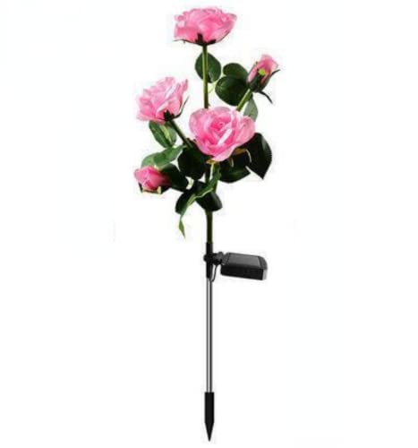 anso Lampe solaire à 5 têtes de jardin en forme de roses - Lampe de jardin LED (rose)