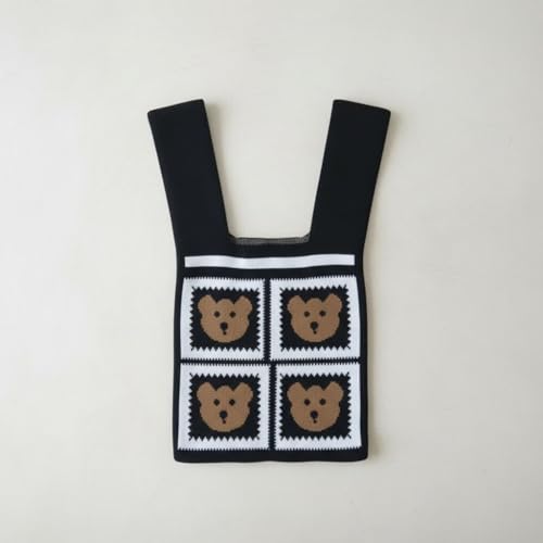 Image of Street27 Japanese Style Wrist Handbag for Women Knitted Handbag With Bow Decor Aesthetic Crochet Knit Tote Bag suitable for daily use, Shopping, Travel, Gift