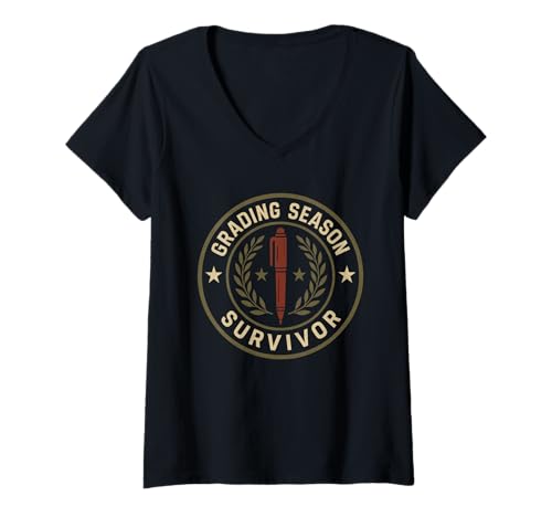 Mujer Bolígrafo Rojo para Profesores, Humor para el Aula, Orgullo del Personal Escolar Camiseta Cuello V
