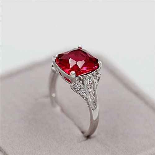 Women 10mm Created Red Ruby Garnet Halo Silver Color Engagement Wedding Rings for Women Fashion Jewelry Y146-2D2