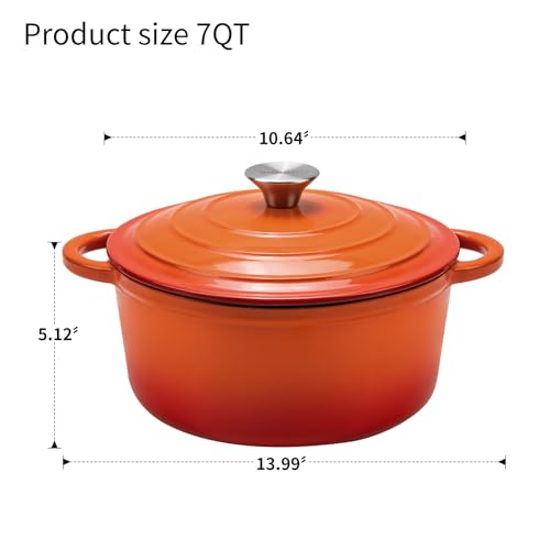 7QT Enameled Cast Iron Dutch Oven Pot with Lid,Heavy-Duty Cookware for Sourdough Bread Baking,Braising,Stews,Roasting,Ov - Additional View