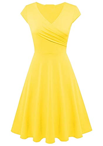OMZIN Women's Retro 1950s Style Cap Sleeve Slim Fit Casual Swing Dress A-Line Flared Midi Dress...