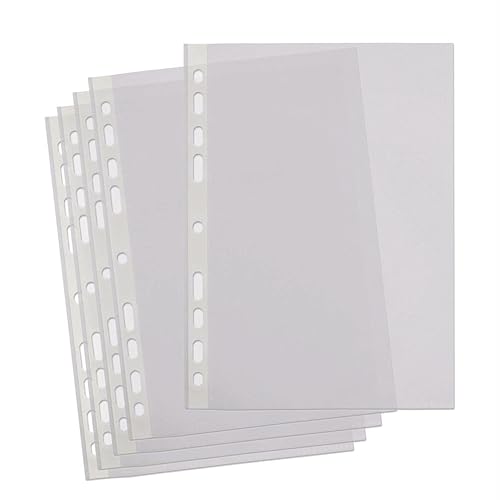A4 Punched Pockets 100 Clear Plastic Sleeves Reinforced Multi-Punched Spine 40 Microns for Durable Filing Suitable for Ring Binders
