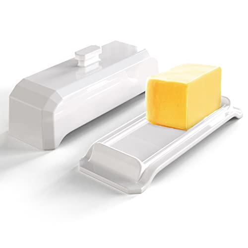 Luvan Ceramic Butter Dish with Lid, Porcelain Butter Keeper for Countertop, Frosted Non-Slip Base, Easy to Scoop, Butter Container for East/West Coast Butter, Microwave, Dishwasher, and Oven Safe