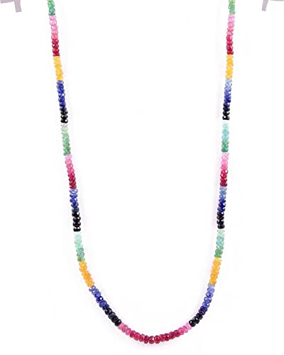 Gemstone Bead Necklace Genuine Natural Certified 7 Gemstone Beads Chains Strand Handmade Necklace Sapphire, Ruby, Emerald, Multi Beads Necklace For Beloved By Gem Emporium. #TOP1