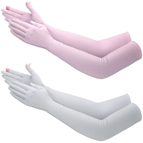 Image of Jecery 2 Pairs UV Long Sun Gloves Women's Sunblock Driving Gloves Non Slip Full Finger Arm Sun Protective for Outdoor Sports