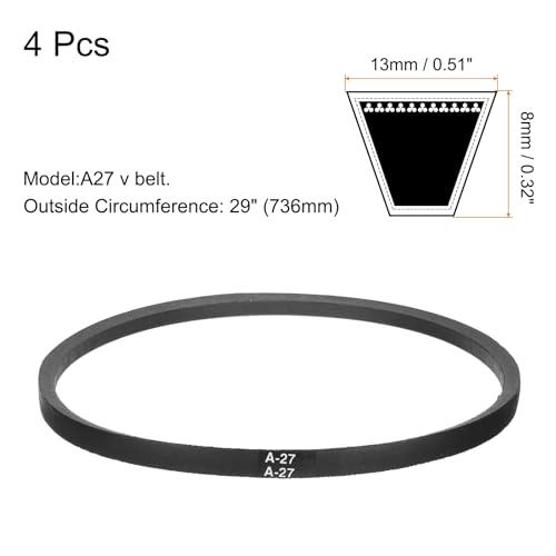 Image of uxcell 4pcs A27 or 4L290 Classic Wrapped Rubber V-Belt, 27 inch(686mm) Inside Circumference, A Profile V Belt