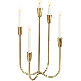 ZXQDRE 5 Candle Candelabra Antique Brass Finished, 17.5 Inch Tall Candlestick Holder Cast Iron Candle Holder Stand for Taper Candles, Elegant Centerpiece for Farmhouse, Wedding, Mantel & Dining Room