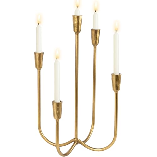 ZXQDRE 5 Candle Candelabra Antique Brass Finished, 17.5 Inch Tall