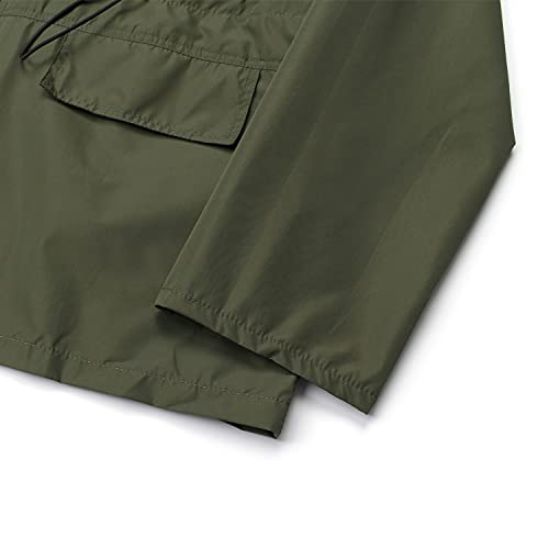 Pesion Women's Green Waterproof Raincoat Lightweight Rain Jacket Hooded Windbreaker With Pockets For Outdoor Climb Hiking Fish #TOP5