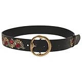 Ceinture brodée de motifs floraux, confectionnée à la main avec soin. la ceinture présente une broderie détaillée et met en valeur un savoir-faire artistique exceptionnel, idéal au quotidien comme pour les occasions spéciales. ceinture en cuir pu brodé, avec boucle