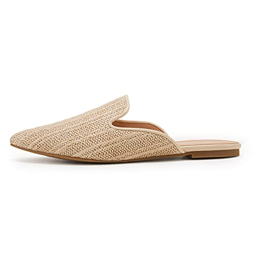 Womens Raffia Mules Flat Pointed Toe Low Heel Slides Slip On Backless Casual Sandals #TOP4