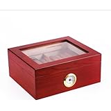 Uevmo 大型シガー保湿ボックス杉材内張り50本収納卓上型大容量保湿ボックス (レッド)