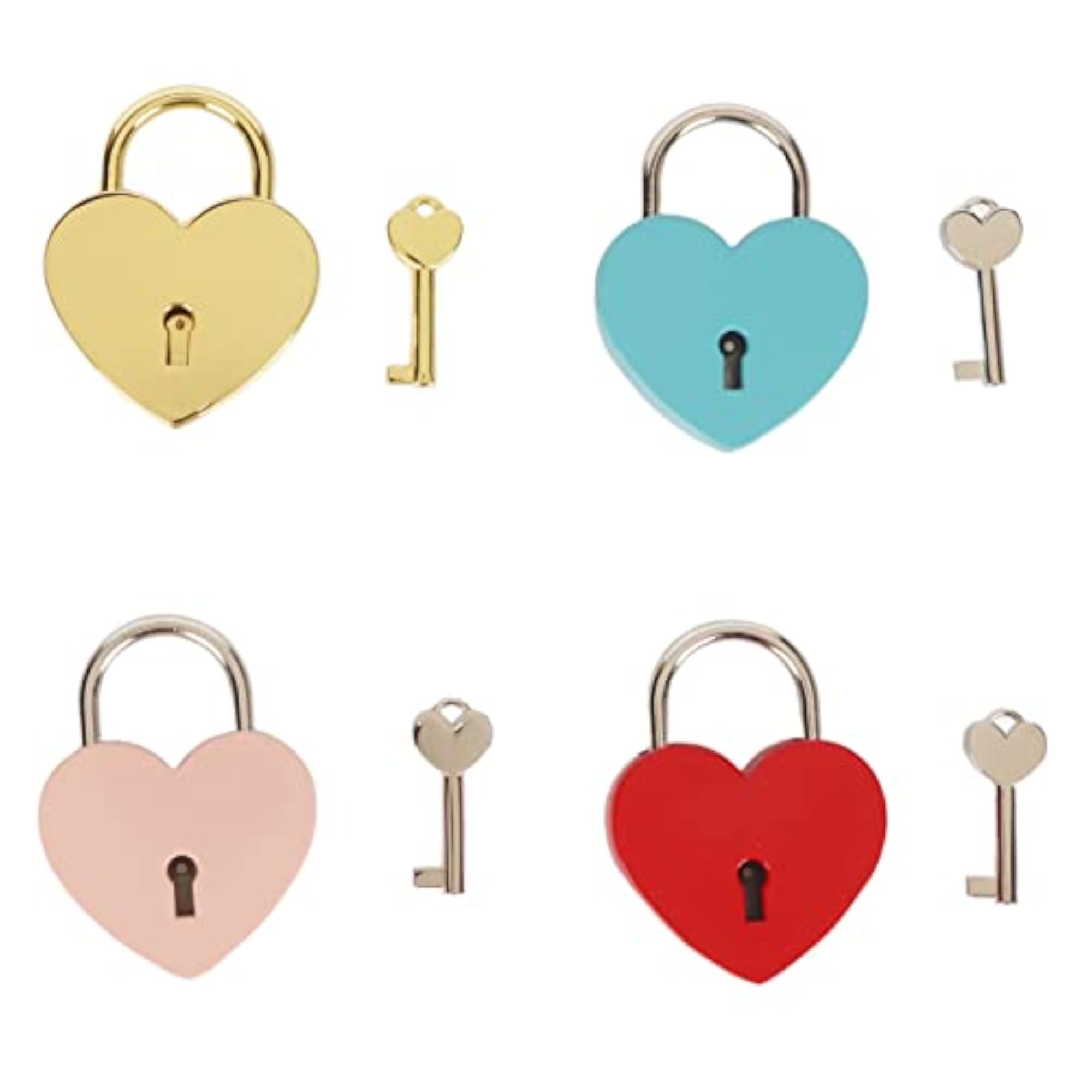 4PCS Mini Heart Shaped Padlocks, Alloy Material