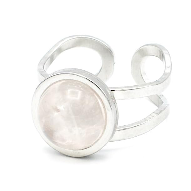 Miracles Minéraux Bague réglable en acier inoxydable et pierre naturelle (quartz rose | acier,...