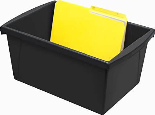 Image of Storex 5.5 Gallon Storage Bin with Lid - Plastic Classroom Organizer for Books and Supplies, Black, 6-Pack (62742U06C)