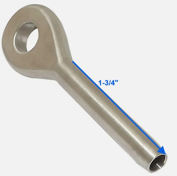 5 PC Swage Eye Terminal End for 1/8" Wire Rope Solid Stainless Steel 316 Grade - Image 5