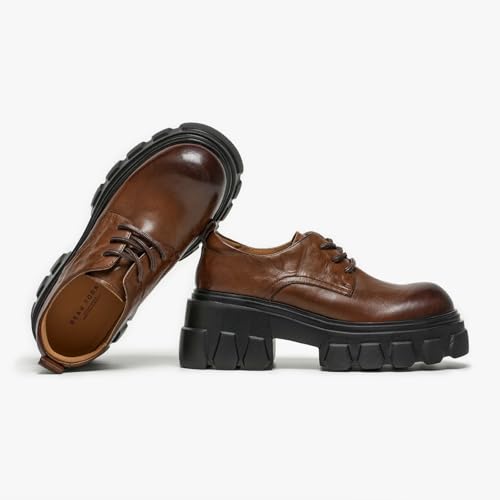 Image of BEAU TODAY Platform Oxfords for Women, Leather Chunky Drees Shoes